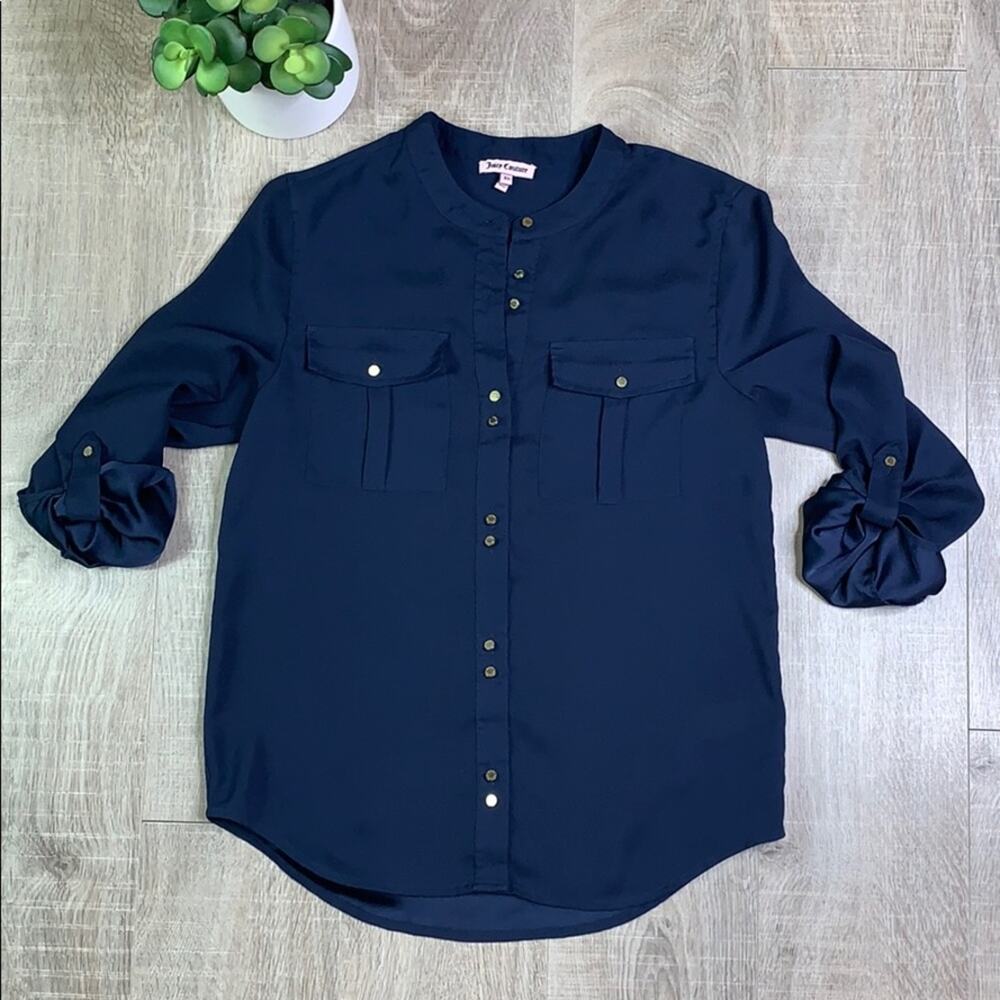 JUICY COUTURE Women's Navy Double Pocket Button Down Shirt